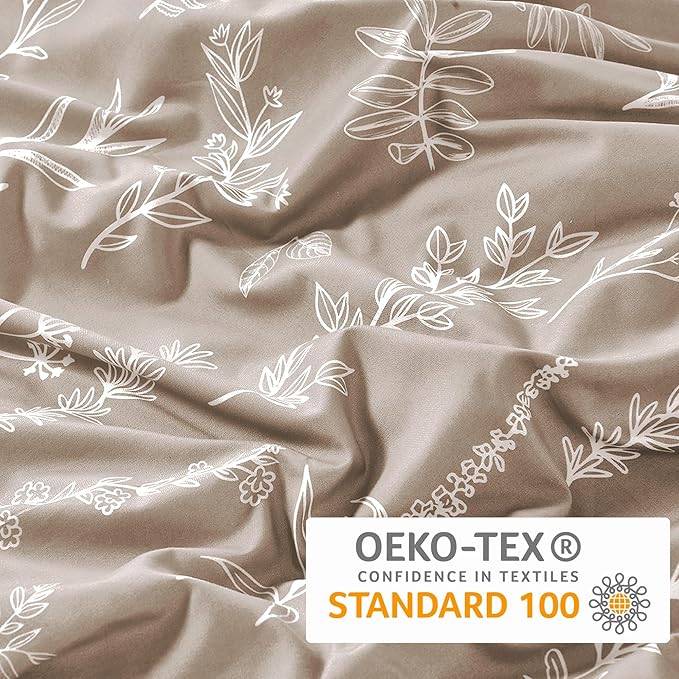 MUXHOMO Duvet Cover Queen Size, Reversible Floral Taupe Duvet Cover Set - Image 5