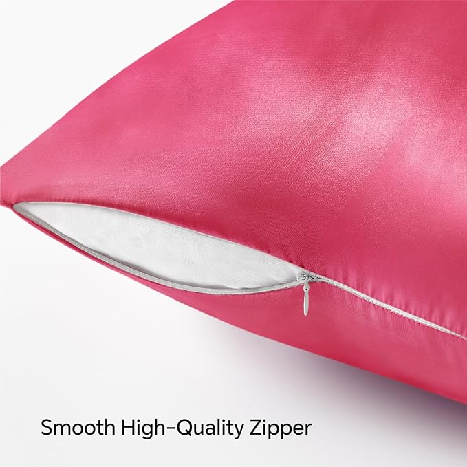 BEDELITE Satin Pillowcase with Zipper, Hot Pink Pillow Cases Queen Size Set of 2 - Image 5