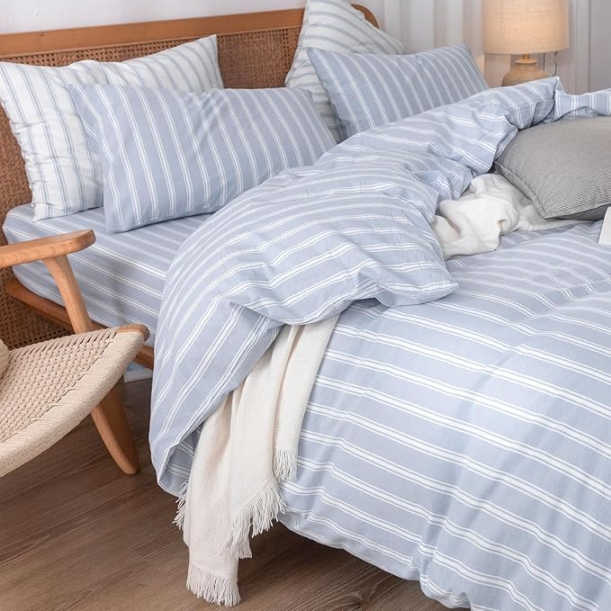 BESTOUCH Duvet Cover Set 100% Washed Cotton Linen Feel Super Soft Comfortable - Image 5