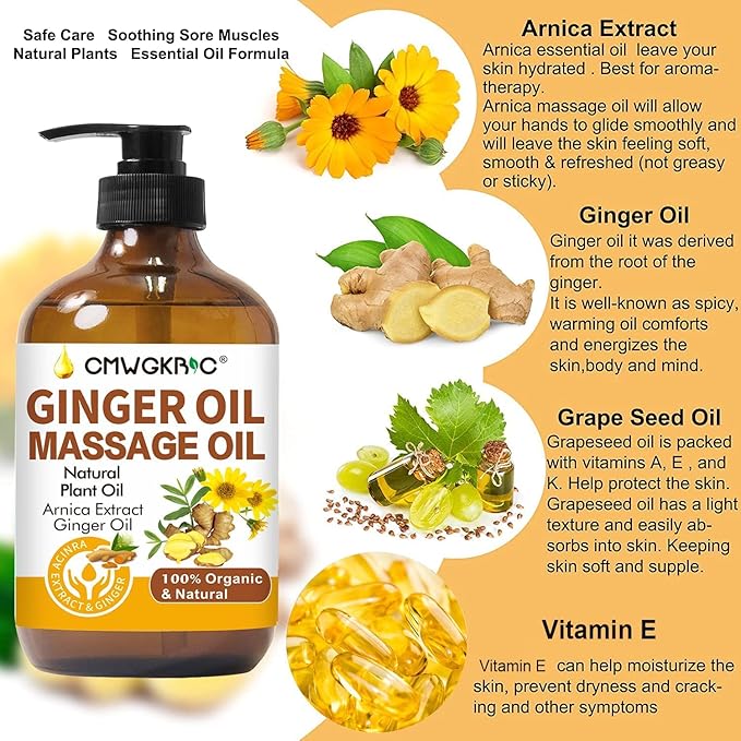 Ginger Oil, Ginger Massage Oil for Lymphatic Drainage, Natural Body Oil for Skin - Image 3