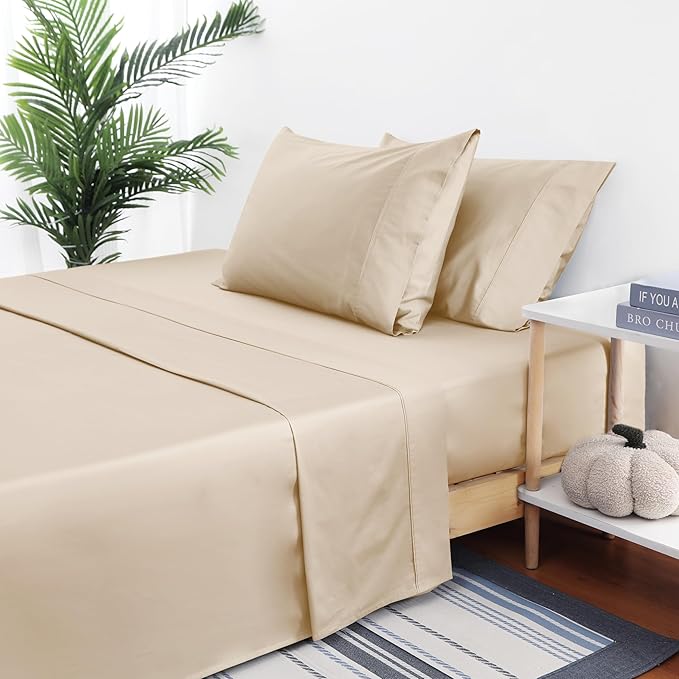 Flat Sheet Only Cal King Size, 400 TC 100% Egyptian Cotton Flat Sheet-Beige - Image 5
