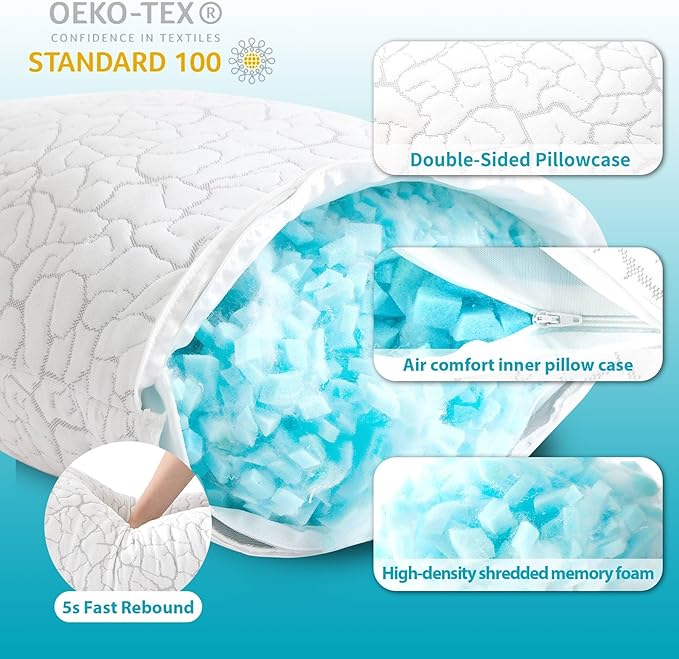 Cooling Pillows for Sleeping 2 Pack, Adjustable Shredded Memory Foam Pillows - Image 4