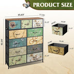 WLIVE Tall Dresser for Bedroom, Fabric Dresser Storage Tower, Chest of Drawers Organizer Unit with 11 Drawers, Storage Cabinet, Hallway, Closets, Steel Frame, Wood Top, Vintage,Floral Painted