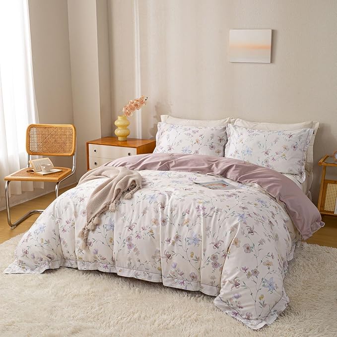 OAITE Duvet Cover Set Twin Size Floral Pattern Ultra Soft 100% Cotton Duvet - Image 2