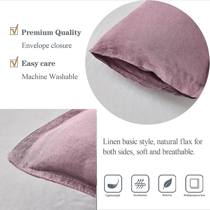 Simple&Opulence 100% Linen Lumbar Pillow Cover 12 x 20 Inches Set of 2 - Image 3