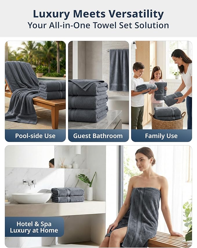 LANE LINEN 100% Cotton 4 Pack Bath Towels Set - Image 8