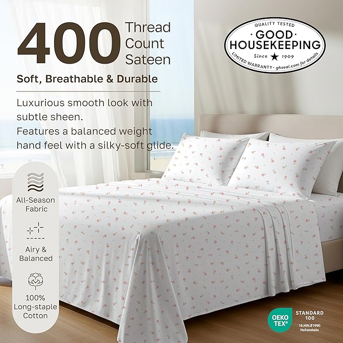 California Design Den Soft 100% Cotton King Size Bed Sheets Set, 400 Thread - Image 3