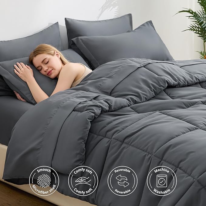 Love's cabin Twin XL Comforter Set Soot Grey, 5 Pieces Twin XL Bed in a Bag - Image 3
