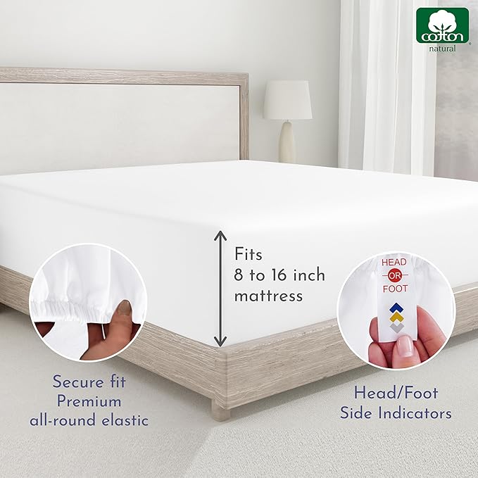 2 Twin Fitted Sheet Cotton, 400 Thread Count 100% Cotton Fitted Sheets Sateen - Image 5