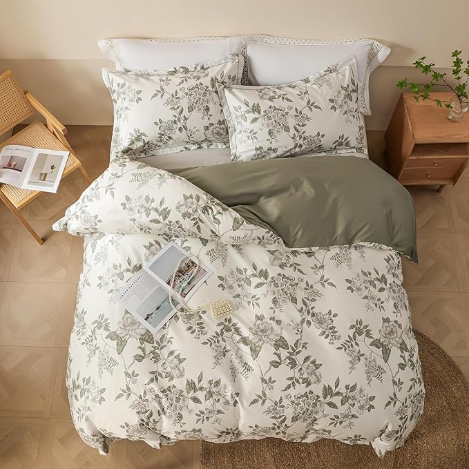 OAITE Duvet Cover Set King Size Floral Pattern 600 Thread Count Ultra Soft 100% - Image 3