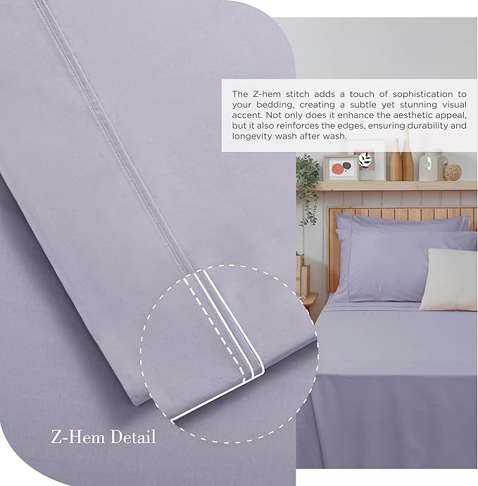 Linen Home 100% Cotton Percale Sheets Full Size, Prelude Purple, Deep Pocket - Image 3