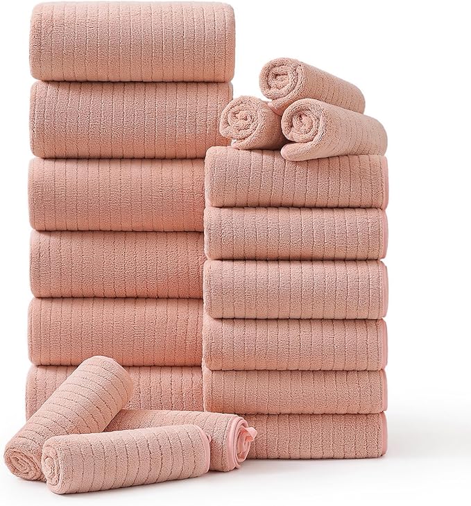 18 Piece Family Bath Towel Set Include 6 Bath Towels, 6 Hand Towels and 6 by Hailea