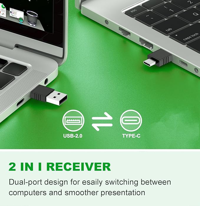 Green Wireless Presenter Remote Presentation Clicker for PowerPoint, Slide Advancer for Mac Laptop Computer Office Class