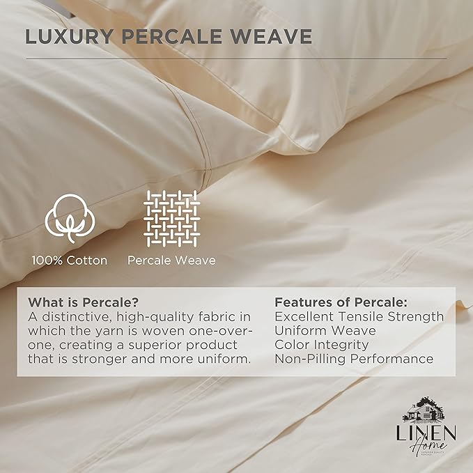 Linen Home 100% Cotton Percale 1 Flat Sheet, Twin Size - Image 2