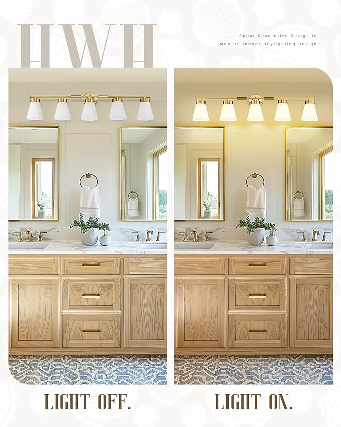 Bathroom Light Fixture, HWH 5-Light Bathroom Vanity Light Brushed Gold Vanity - Image 5
