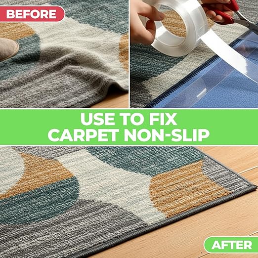 Nano Double-Sided Clear Adhesive (16.5f) Tape mounting Tape for Picture Hanging Water Proof Suitable for Rugs Washable Removeable tracelss multiuse Office and Out Door use Cinta adhesiva Doble cara