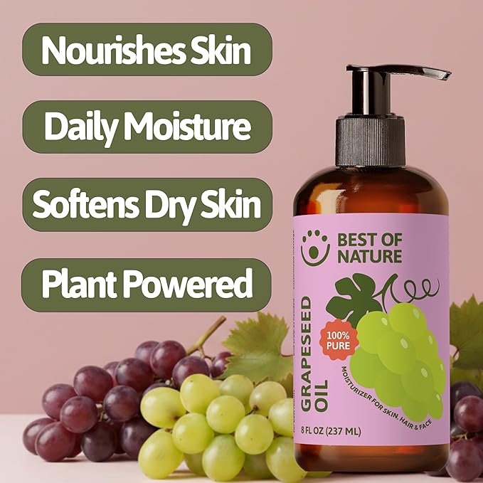 Best of Nature 100% Pure Grapeseed Massage & Body Oil, Unscented Lightweight - Image 9