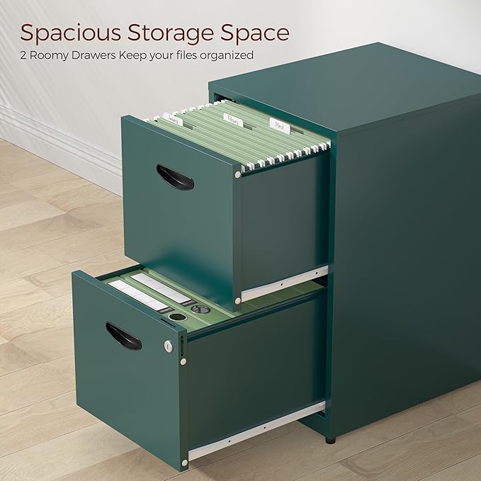 Kubohogar 2 Drawer File Cabinet with Lock,Green Metal Filing Cabinets,Vertical Locking File Cabinet Fit Hanging Files, Letter,File Box and A4 Documents