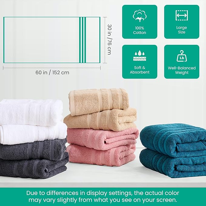 Bath Towels 2 Pack, 30 x 60 Inches, Large 100% Cotton Towels, Comfortable - Image 6