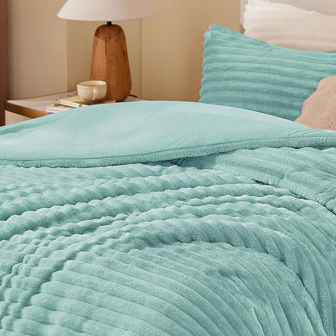 BEDELITE Fleece Twin Comforter Set -Super Soft & Warm Fluffy Haze Blue Bedding - Image 2