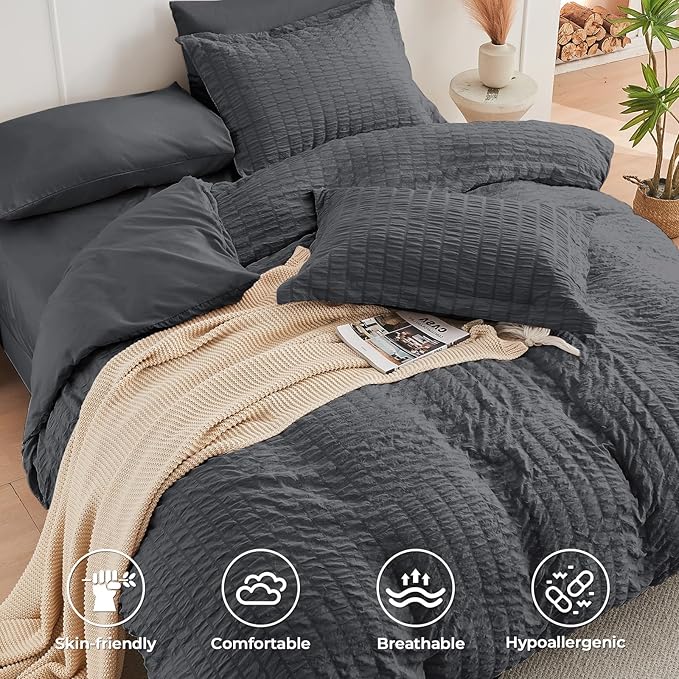 HYMOKEGE Full Size Comforter Sets Seersucker 7 Pieces, All Season Luxury Bed in - Image 3