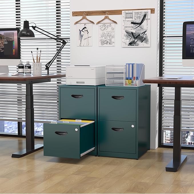 Kubohogar 2 Drawer File Cabinet with Lock,Green Metal Filing Cabinets,Vertical Locking File Cabinet Fit Hanging Files, Letter,File Box and A4 Documents