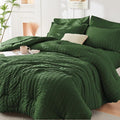 HYMOKEGE Dark Green California King Comforter Set Seersucker 7 Pieces, All by HYMOKEGE