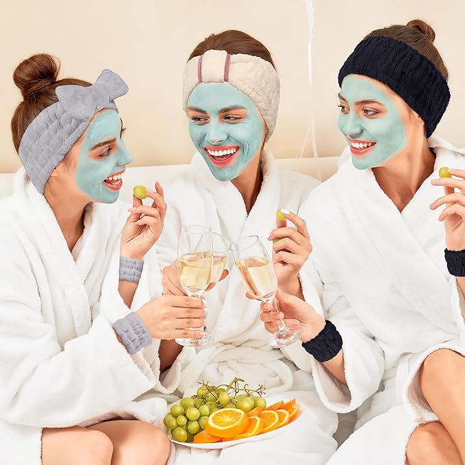 DiyJibb 9 Pcs Spa Headband for Washing Face, Skincare Headband and Wristband Set - Image 3