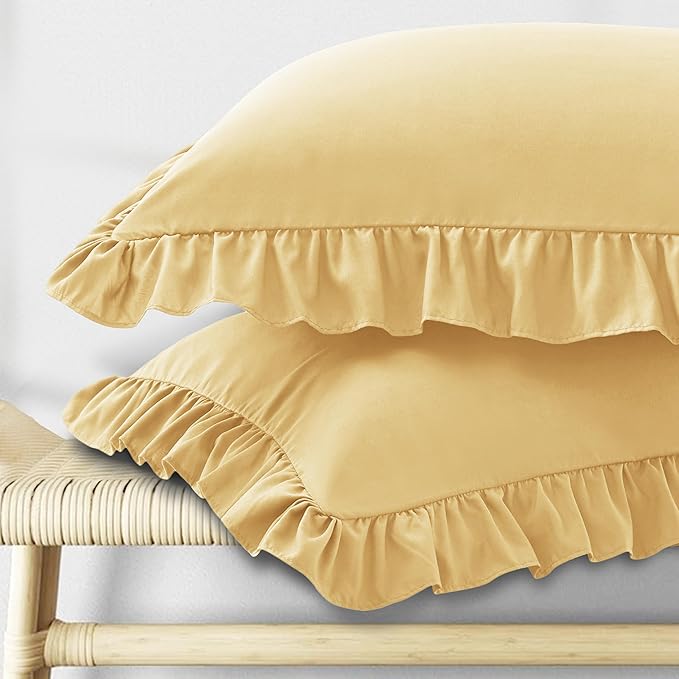 KKJIAF Ruffle Pillow Cases Standard Size Set of 2, Ruffled Pillow Covers by KKJIAF