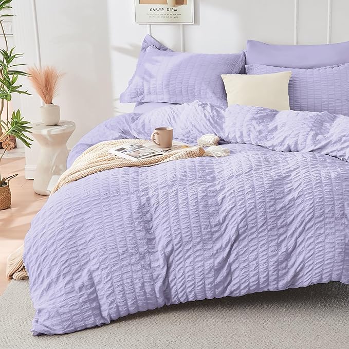 HYMOKEGE Light Purple King Size Comforter Set Seersucker 7 Pieces, All Season - Image 2