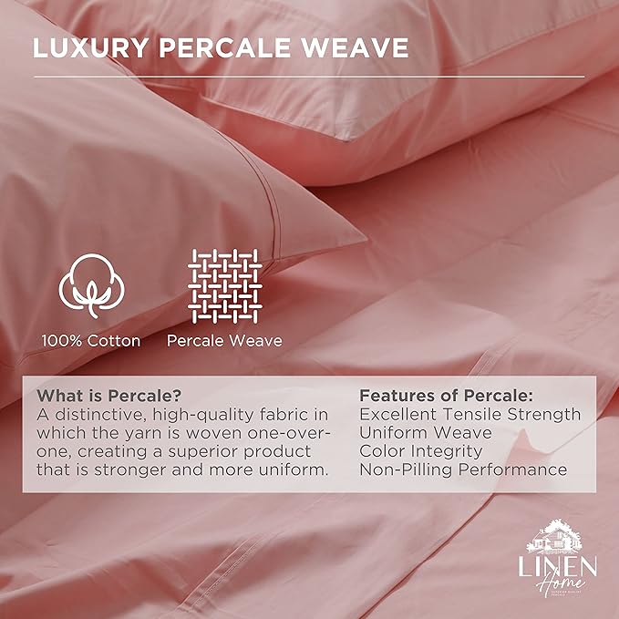 Linen Home 100% Cotton Percale 1 Flat Sheet, Queen Size - Image 2