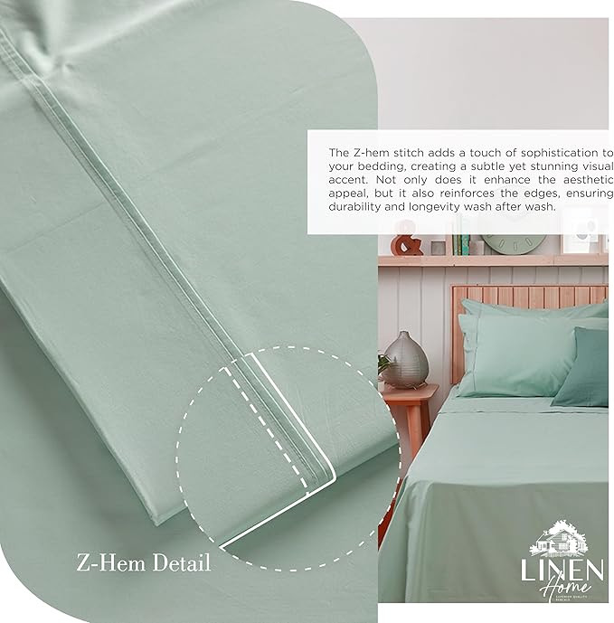 Linen Home 100% Cotton Percale Sheets King Size, Pastel Turk, Deep Pocket - Image 3