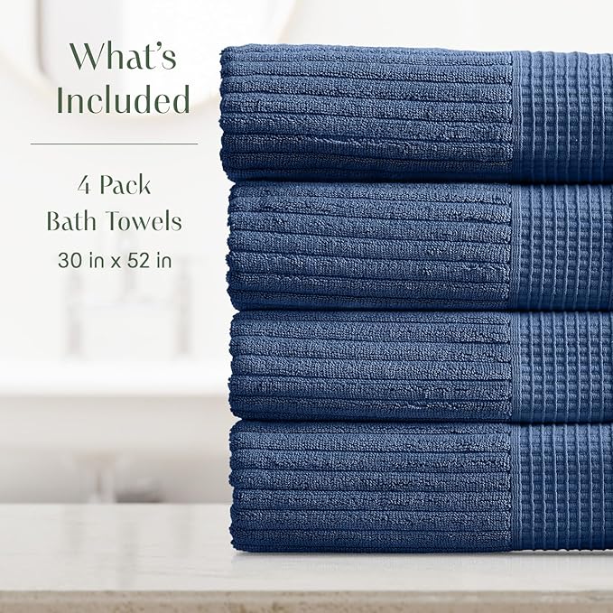 Springtree Home 100% Cotton Bath Towel Set of 4 | Super Soft & Absorbent - Image 2