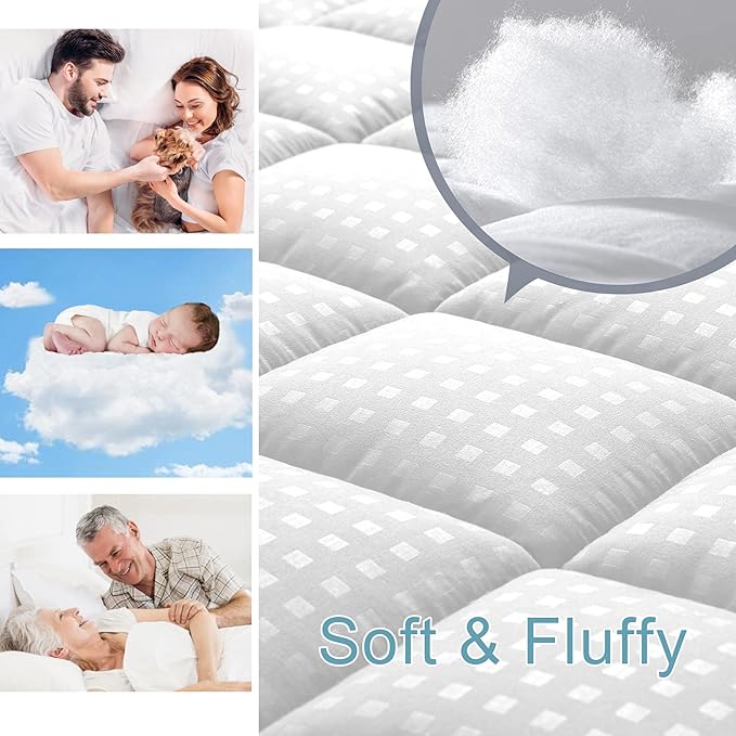 HYLEORY King Mattress Pad Quilted Fitted Mattress Protector Cooling Pillow Top - Image 3