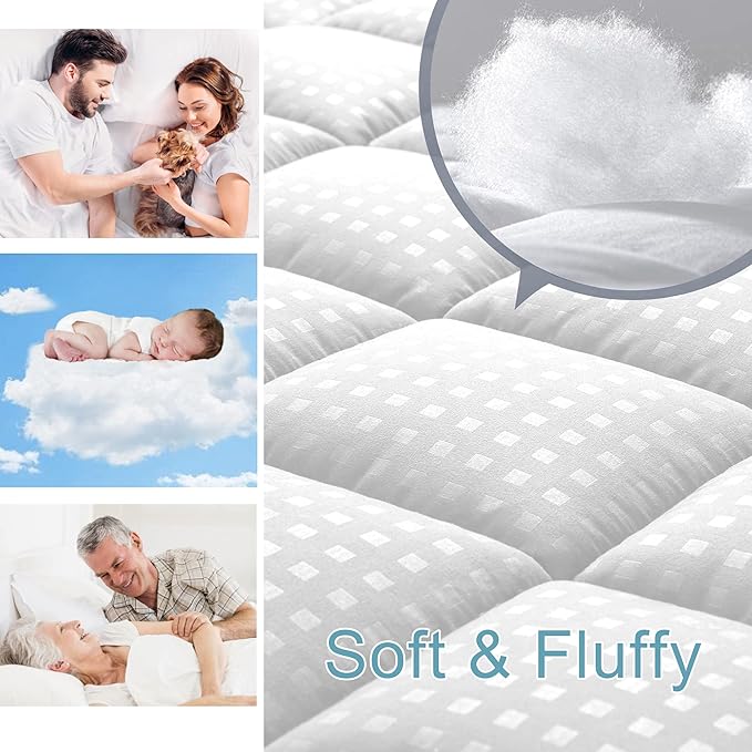 HYLEORY Twin XL Mattress Pad Quilted Fitted Mattress Protector Cooling Pillow - Image 3