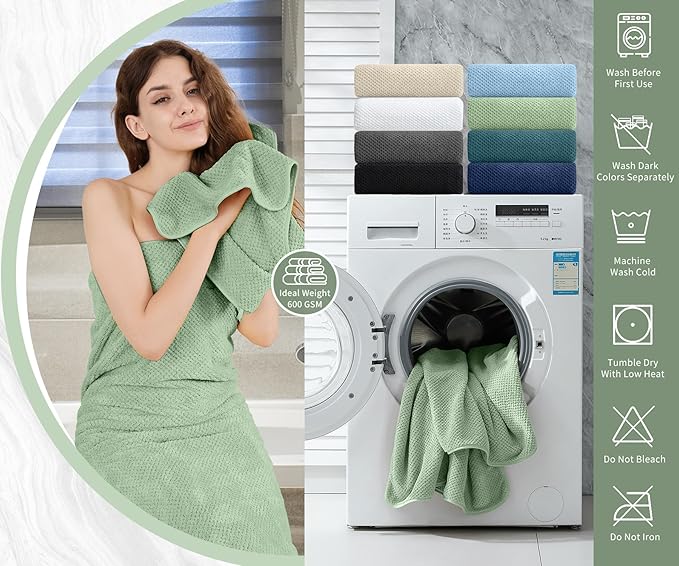8 Piece Bathroom Towel Set Green |2 Oversized Large Bath Towels Sheet, 2 Hand - Image 5