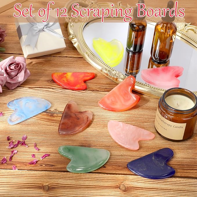 Sherr 12 Pcs Gua Sha Facial Tools Resin Heart Shaped Massage Guasha Tool - Image 5