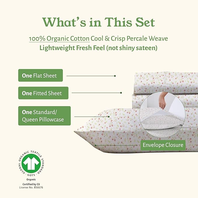 California Design Den Twin XL Floral Bed Sheet, 100% Organic Cotton Percale - Image 5