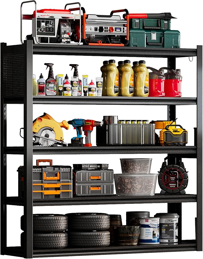 PLMFJQK 5 Sets Storage Shelves with Pegboard,72“*48" Wide 24”Heavy Duty Garage Shelving Units and Storage,Metal Shelving Adjustable Shelves,Garage Storage Rack,Industrial Utility Organization
