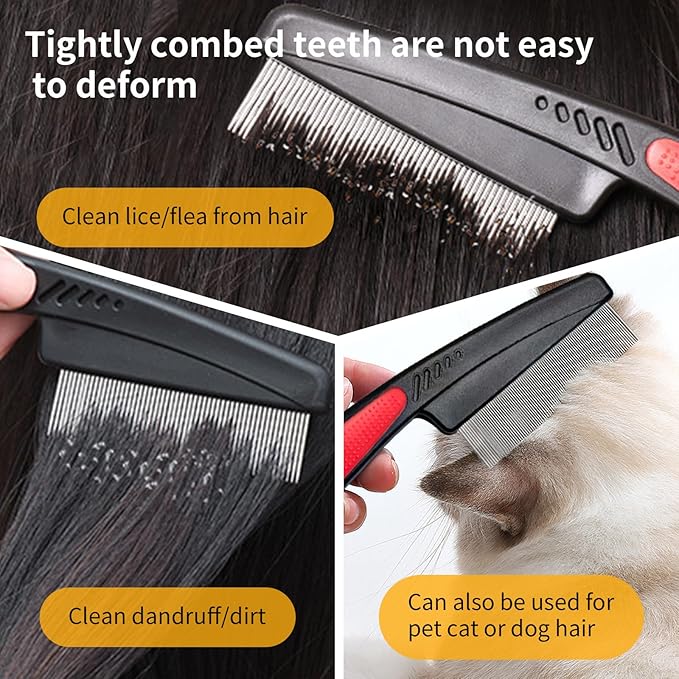 Dandruff Comb Wide Tooth, Stainless Steel Fine Tooth Lice/Psoriasis Scalp Detox - Image 3