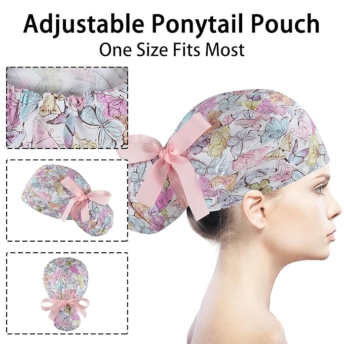 Scrub Caps Women Bouffant Scrub Hats Caps Nurses, Adjustable Working Cap - Image 4