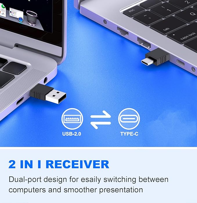 Wireless Presenter Remote Presentation Clicker for Powerpoint Presentations, RF 2.4GHz USB A and USB C Slide Clicker for Mac Laptop PC Computer with Volume Control