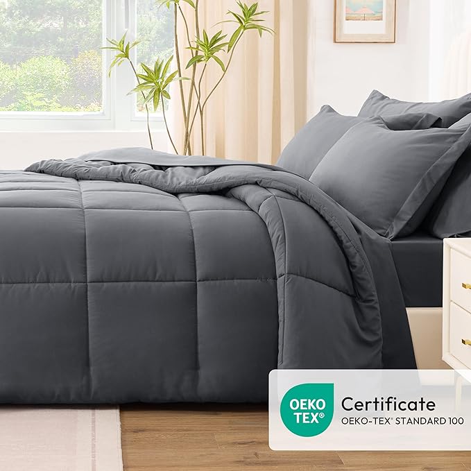 Love's cabin Full Comforter Set Soot Grey, 7 Pieces Full Bed in a Bag, All - Image 5