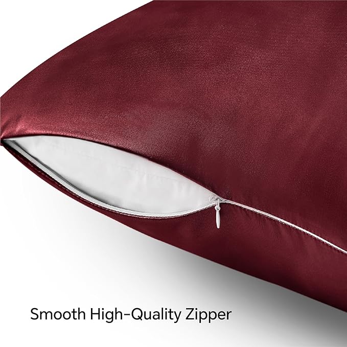 BEDELITE Satin Pillowcase with Zipper 2 Pack, Burgundy Pillow Cases Standard - Image 5