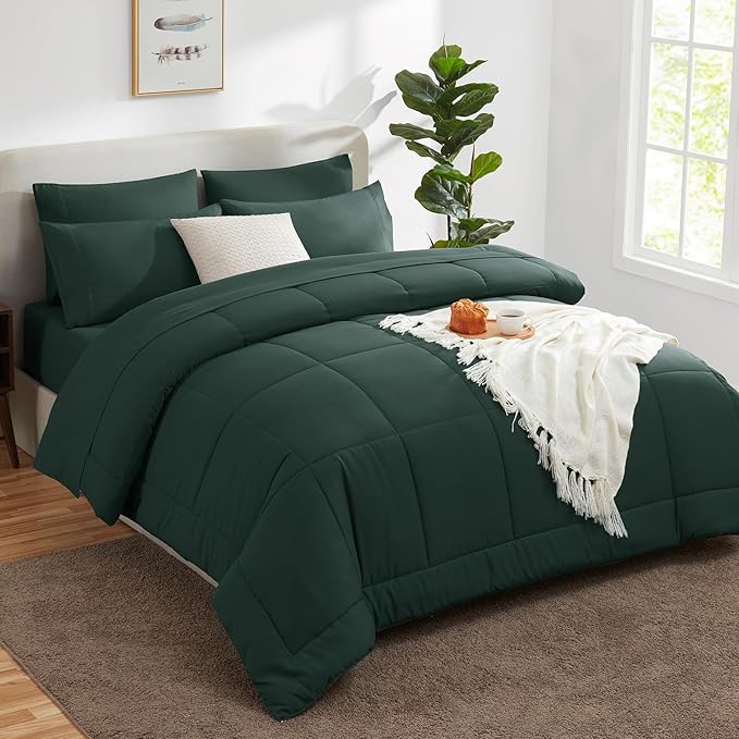 CozyLux Queen Comforter Set Forest Green, 7 Pieces Bed in a Bag, All Season - Image 8