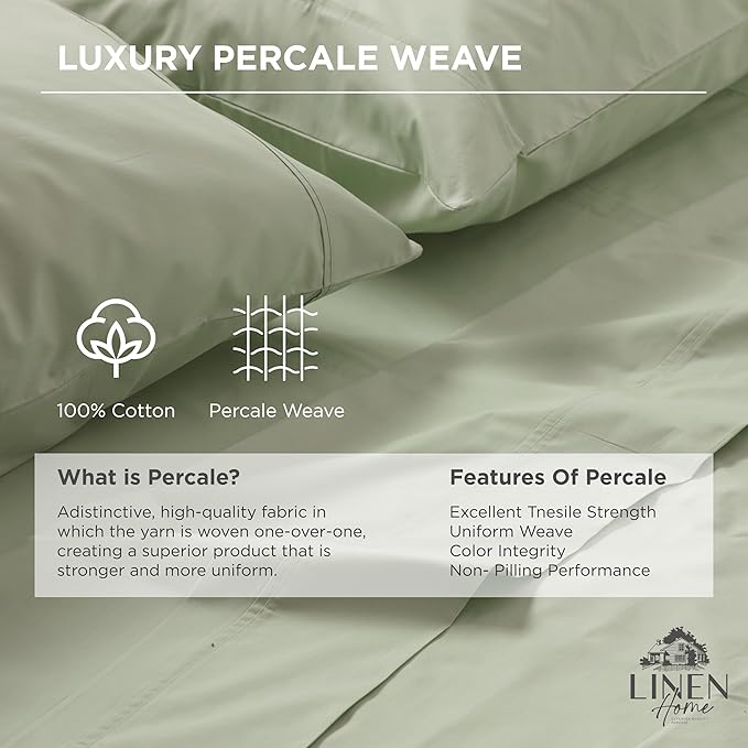 Linen Home 100% Cotton Percale 1 Flat Sheet, King Size - Image 2