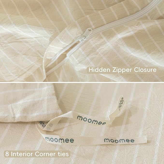 MooMee Striped Duvet Cover Set 100% Washed Cotton Linen Like Textured - Image 7