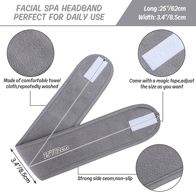 Whaline 3Pcs Spa Facial Headband Make Up Wrap Head Terry Cloth Headband - Image 2