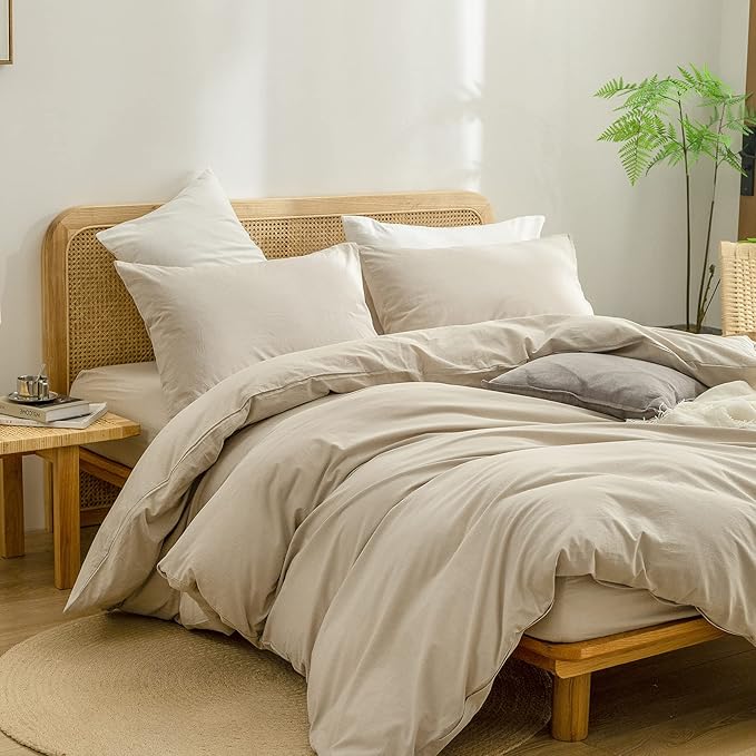 BESTOUCH Duvet Cover Set 100% Cotton Linen Feel Super Soft Comfortable Chic - Image 5