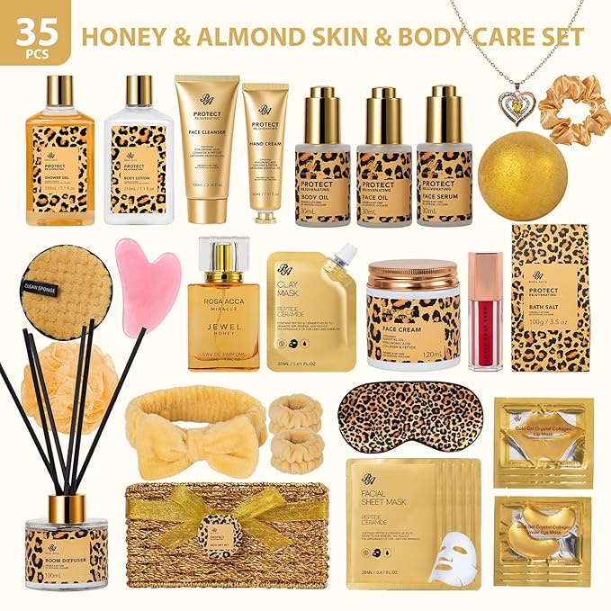 35 Pcs Mothers Day Gifts for Mom, Honey & Almond Bath & Body Gift Basket for - Image 2